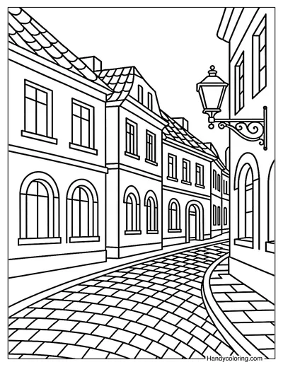Old Lviv Street Scene Coloring Page