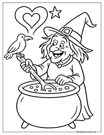 Old Witch Cooking Potion Coloring Page