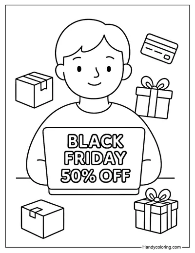 Online Shopping Coloring Page