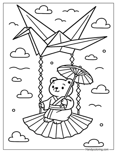 Origami Bird Swing Coloring Page