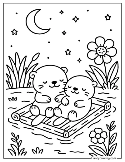 Otter Moon River Coloring Page