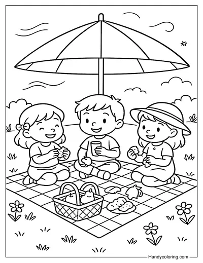 Outdoor Picnic with Umbrella Coloring Page