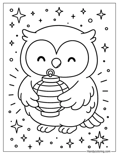 Owl and Lantern Coloring Page