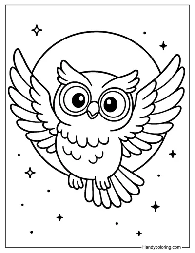 Owl and Moon Coloring Page