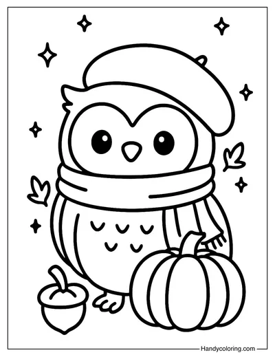 Owl and Pumpkin Coloring Page