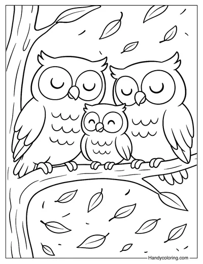Owl Family Tree Coloring Page