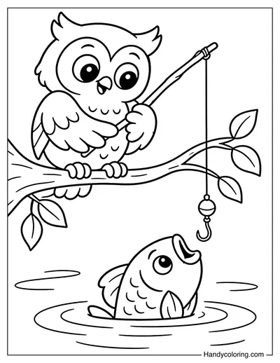 Owl Fishing from a Tree Branch