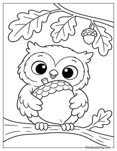 Owl Hugging a Giant Acorn