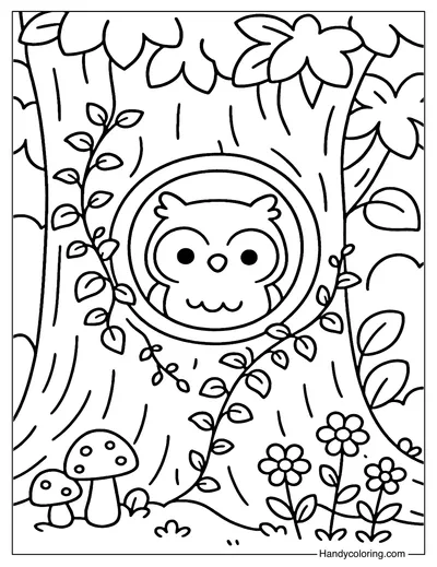 Owl in Tree Hollow Coloring Page