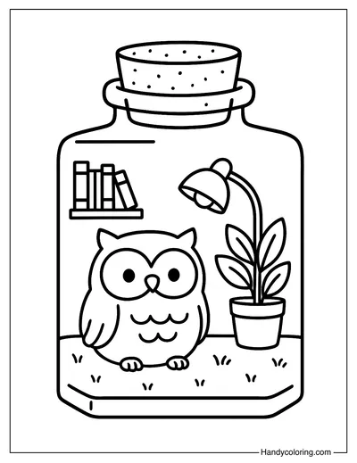 Owl Library in a Jar Coloring Page