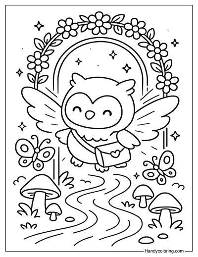 Owl Mail Fairyland Coloring Page