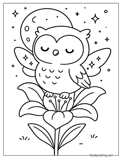 Owl Moon Blossom Coloring Page