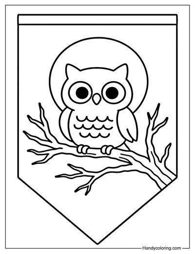Owl on Tree Rectangle Flag Coloring Page