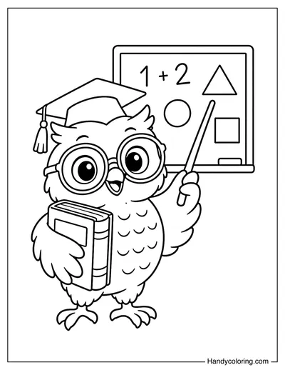 Owl Professor Teaching at a Blackboard