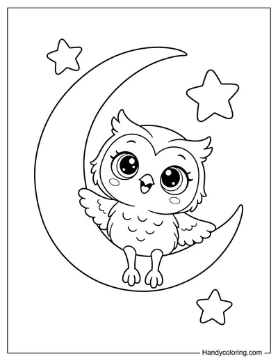 Owl Sitting on a Crescent Moon