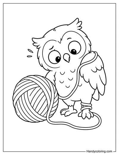 Owl Tangled in a Giant Ball of Yarn