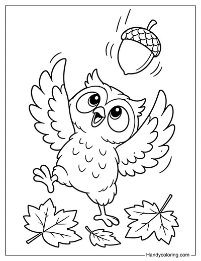 Owl Trying to Catch a Falling Acorn