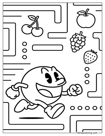 Pac-Man and Fruit Fun Coloring Page