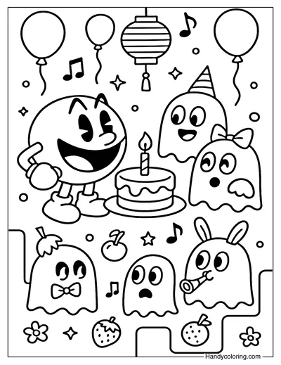 Pac Man Celebration Coloring Page