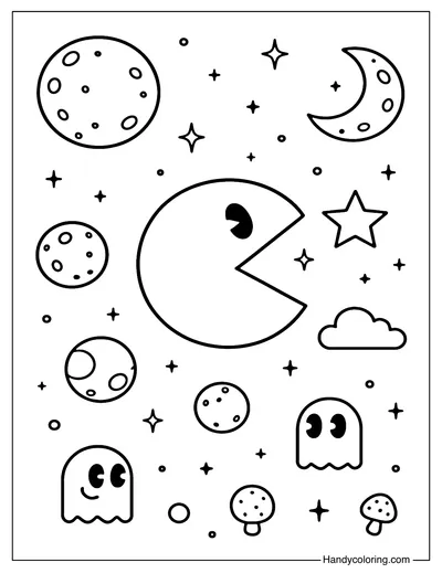 Pac Man Galaxy Drift Coloring Page