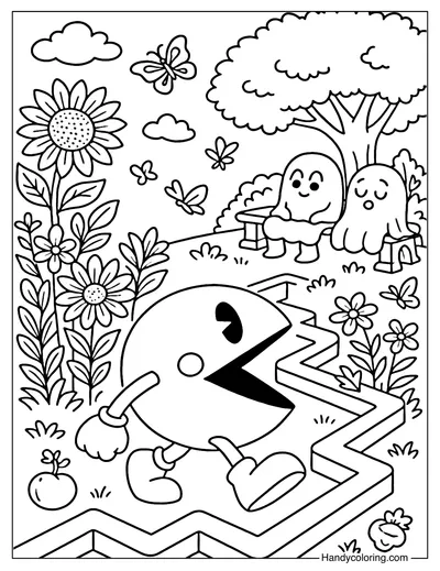Pac Man Garden Path Coloring Page