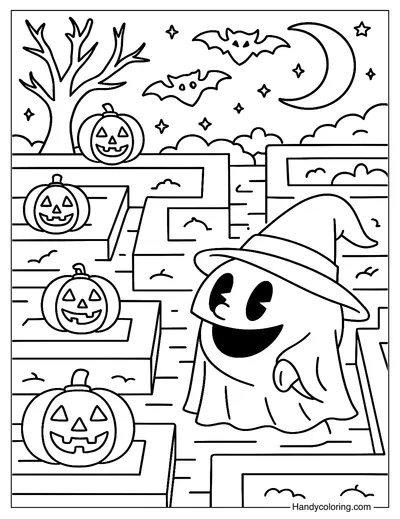 Pac Man Halloween Haunted Maze Coloring Page