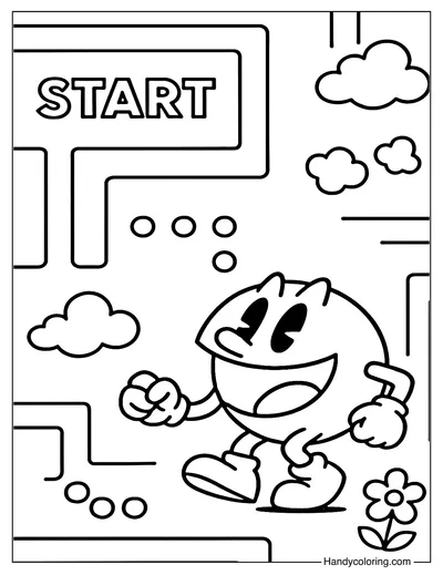 Pac Man Maze Start Coloring Page
