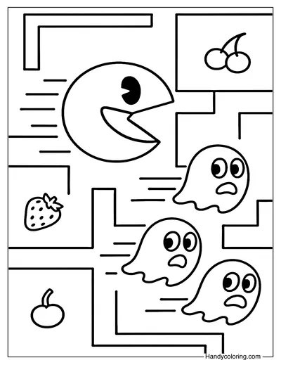 Pac-Man vs Ghost Chase Coloring Page