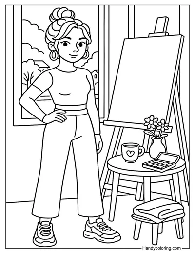 Painting by the Window Coloring Page