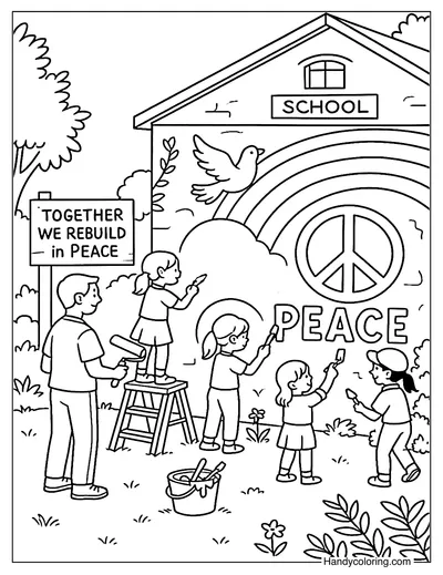 Painting Peace Together Coloring Page