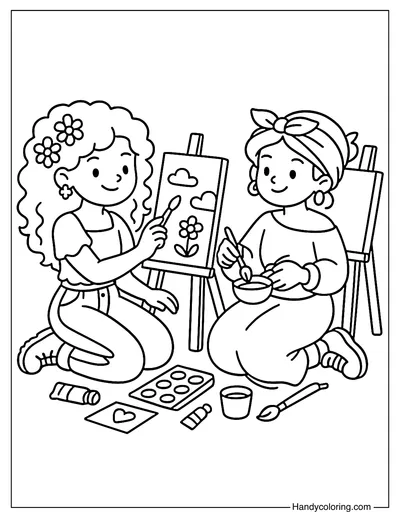 Painting Together Coloring Page