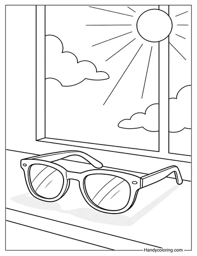 Pair of Sunglasses on a Window Sill Coloring Page