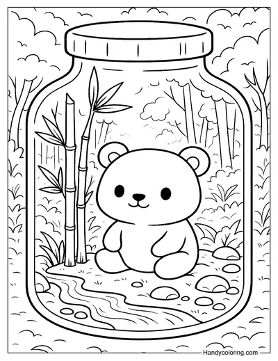 Panda Bamboo Forest in a Jar Coloring Page