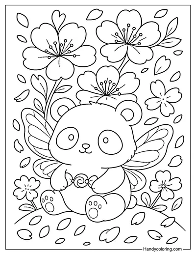 Panda Cherry Bloom Coloring Page