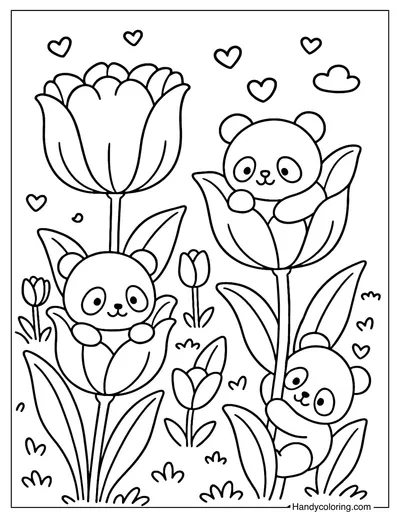 Panda Tulip Coloring Page