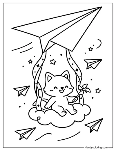Paper Plane Swing Coloring Page