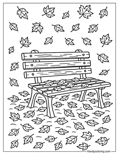 Park Bench with Leaves Coloring Page