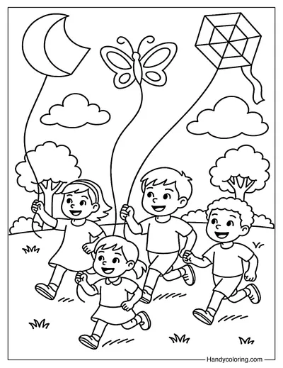 Park Day Kite Adventure Coloring Page
