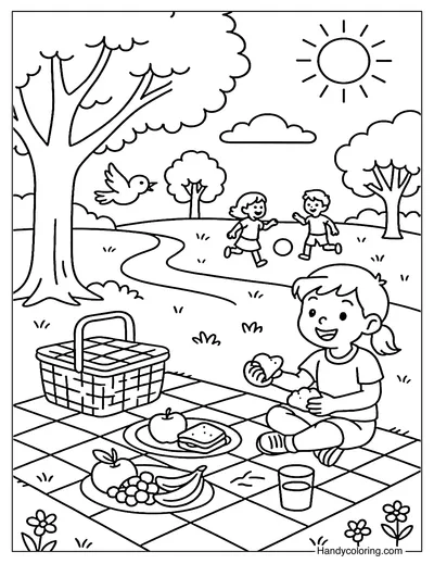 Park Picnic Scene Coloring Page