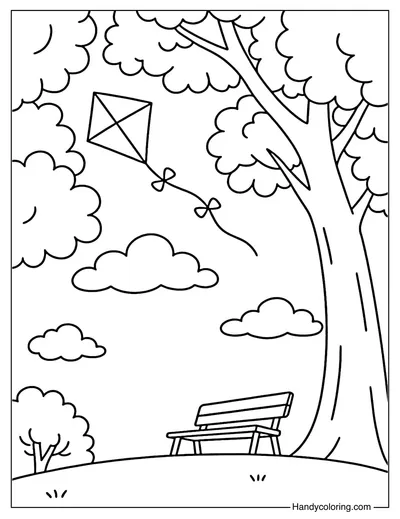 Park Tree Sky Coloring Page