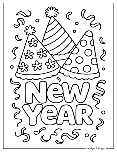 Party Hats New Year Coloring Page