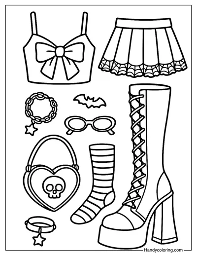 Pastel Goth Outfit Coloring Page