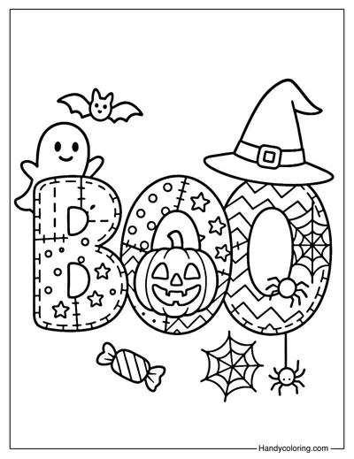 Patchwork BOO Coloring Page