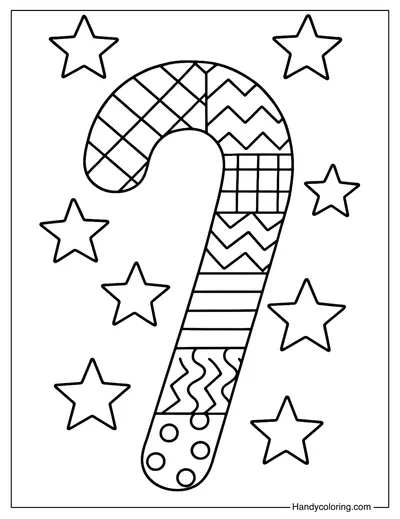 Patchwork Candy Cane Coloring Page