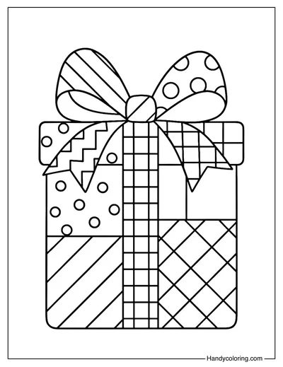 Patchwork Christmas Gift Coloring Page