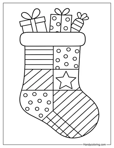 Patchwork Christmas Stocking Coloring Page