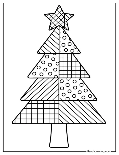 Patchwork Christmas Tree Coloring Page