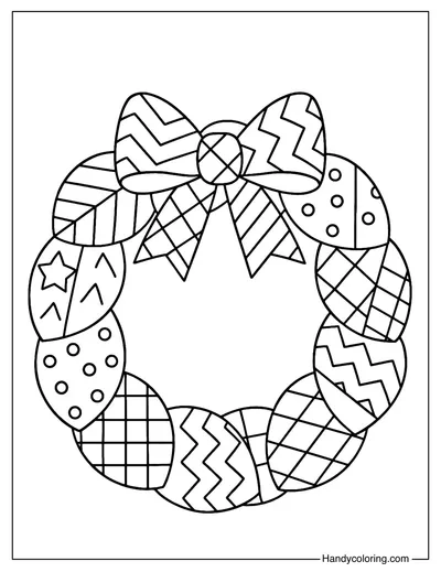 Patchwork Christmas Wreath Coloring Page