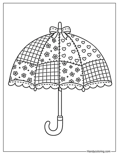 Patchwork Cozy Umbrella Coloring Page