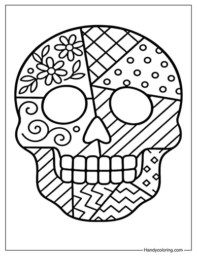 Patchwork Halloween Skull Coloring Page